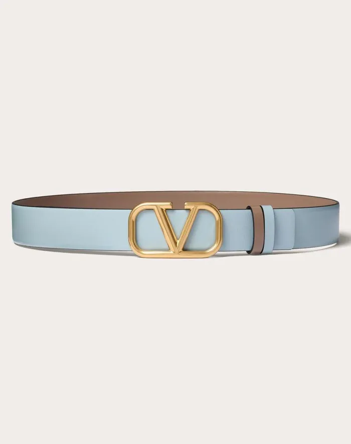 Valentino Belts Woman Reversible Vlogo Signature Belt In Glossy Calfskin 30 Mm For Woman In Smokey Beigeblack Smokey Beigeblack