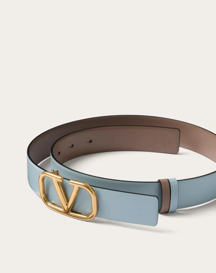 Valentino Belts Woman Reversible Vlogo Signature Belt In Glossy Calfskin 30 Mm For Woman In Smokey Beigeblack Smokey Beigeblack