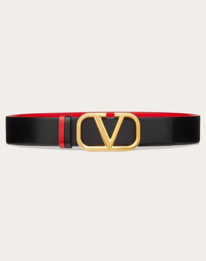 Valentino Belts Woman Reversible Vlogo Signature Belt In Glossy Calfskin 40 Mm For Woman In Saddle Brownblack Saddle Brownblack