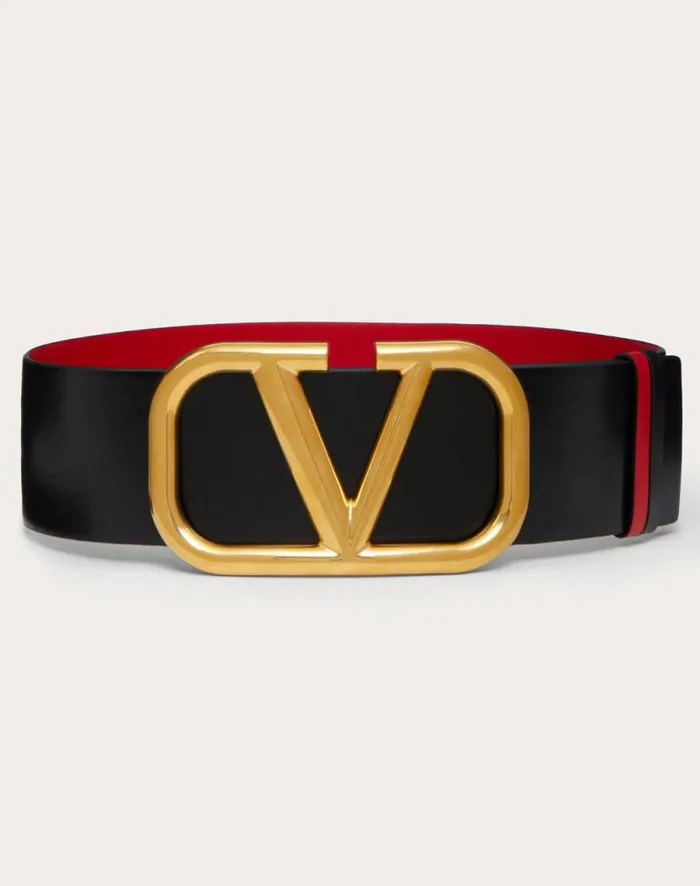 Valentino Belts Woman Reversible Vlogo Signature Belt In Glossy Calfskin 70 Mm For Woman In Saddle Brownblack Saddle Brownblack