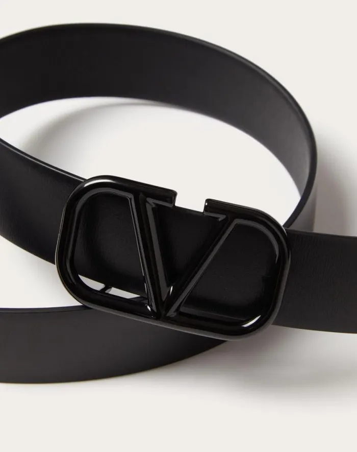 Valentino Belts Woman Vlogo Signature Belt In Shiny Calfskin 30mm For Woman In Black Black