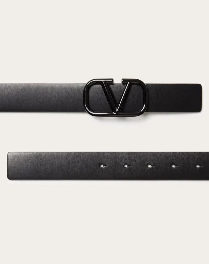 Valentino Belts Woman Vlogo Signature Belt In Shiny Calfskin 30mm For Woman In Black Black