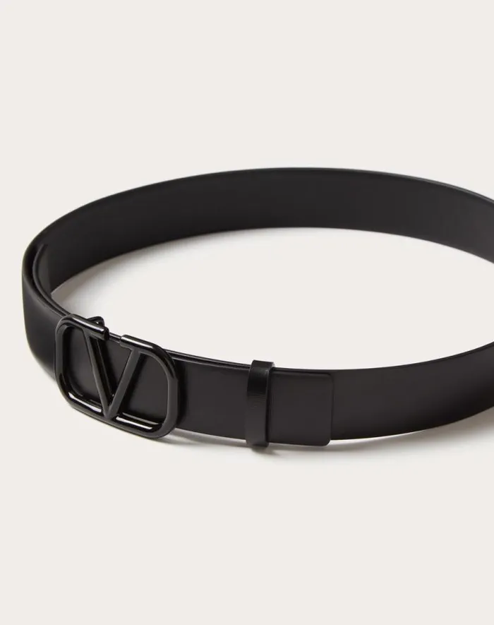 Valentino Belts Woman Vlogo Signature Belt In Shiny Calfskin 30mm For Woman In Black Black