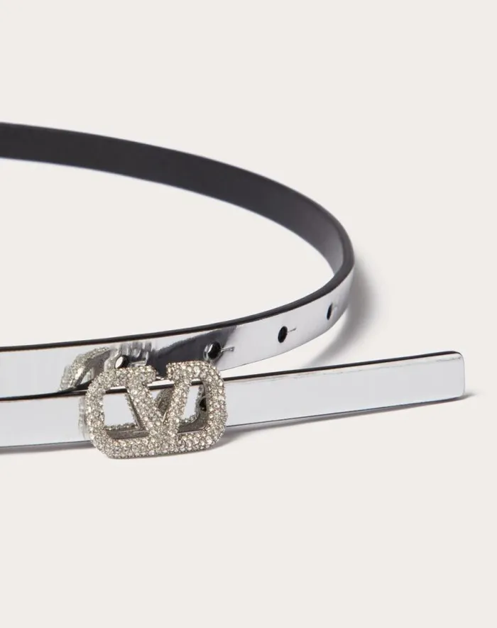 Valentino Belts Woman Vlogo Signature Mirroreffect Calfskin Belt 10 Mm For Woman In Silver Silver
