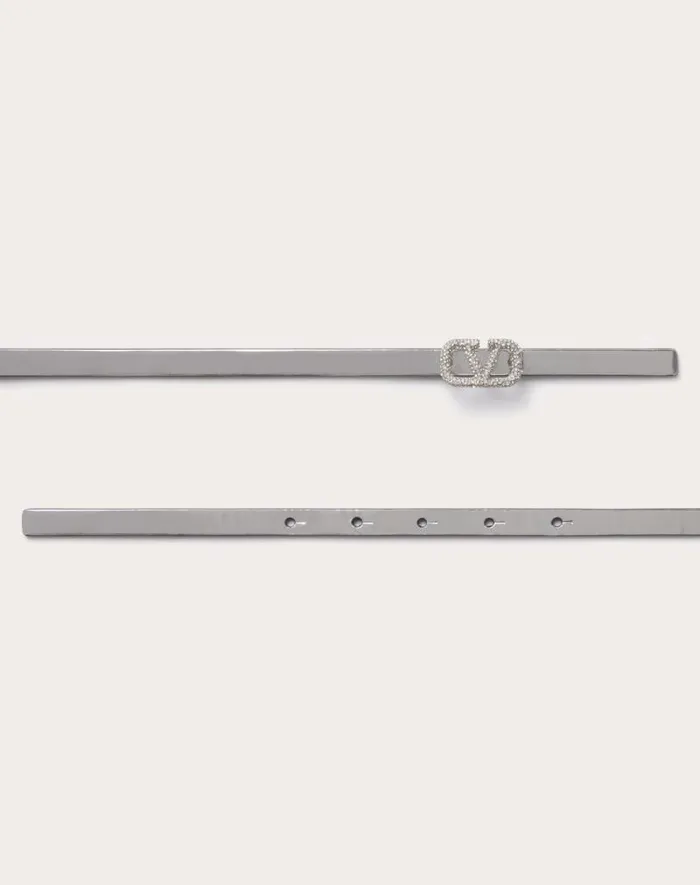 Valentino Belts Woman Vlogo Signature Mirroreffect Calfskin Belt 10 Mm For Woman In Silver Silver