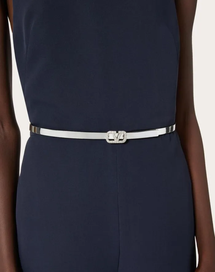 Valentino Belts Woman Vlogo Signature Mirroreffect Calfskin Belt 10 Mm For Woman In Silver Silver