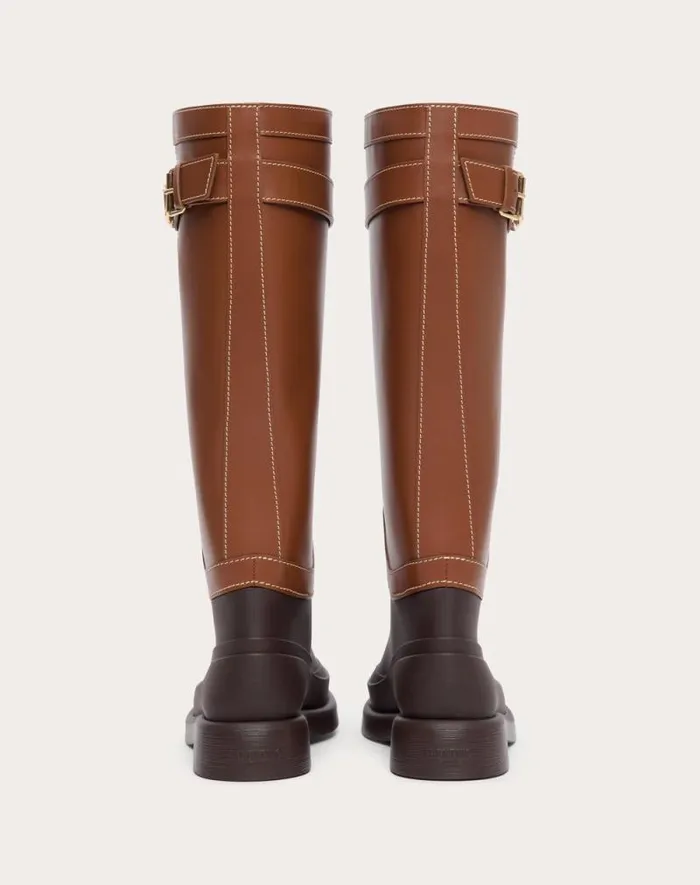 Valentino Boots Woman Vlogo The Bold Edition Boot In Rubber And Calfskin 35mm For Woman In Tobacco Tobacco Valentino Boots Woman Vlogo The Bold Edition Boot In Rubber And Calfskin 35mm For Woman In Tobacco Tobacco