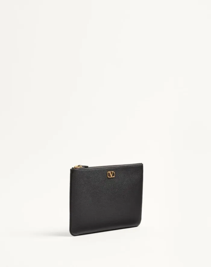 Valentino Clutches Woman Vlogo Signature Grainy Calfskin Clutch Bag For Woman In Black Black Valentino Clutches Woman Vlogo Signature Grainy Calfskin Clutch Bag For Woman In Black Black