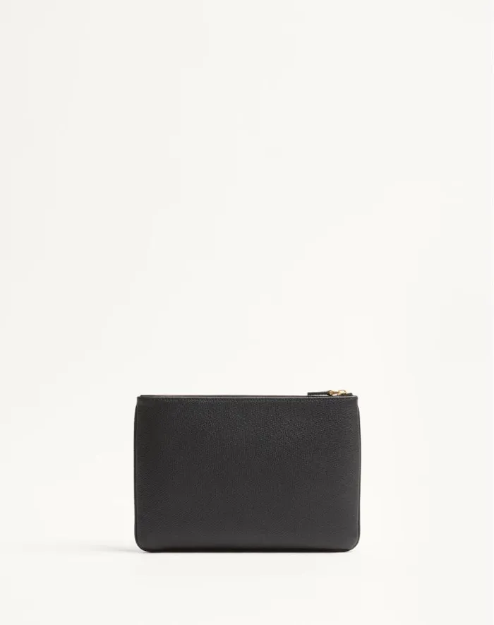 Valentino Clutches Woman Vlogo Signature Grainy Calfskin Clutch Bag For Woman In Black Black Valentino Clutches Woman Vlogo Signature Grainy Calfskin Clutch Bag For Woman In Black Black