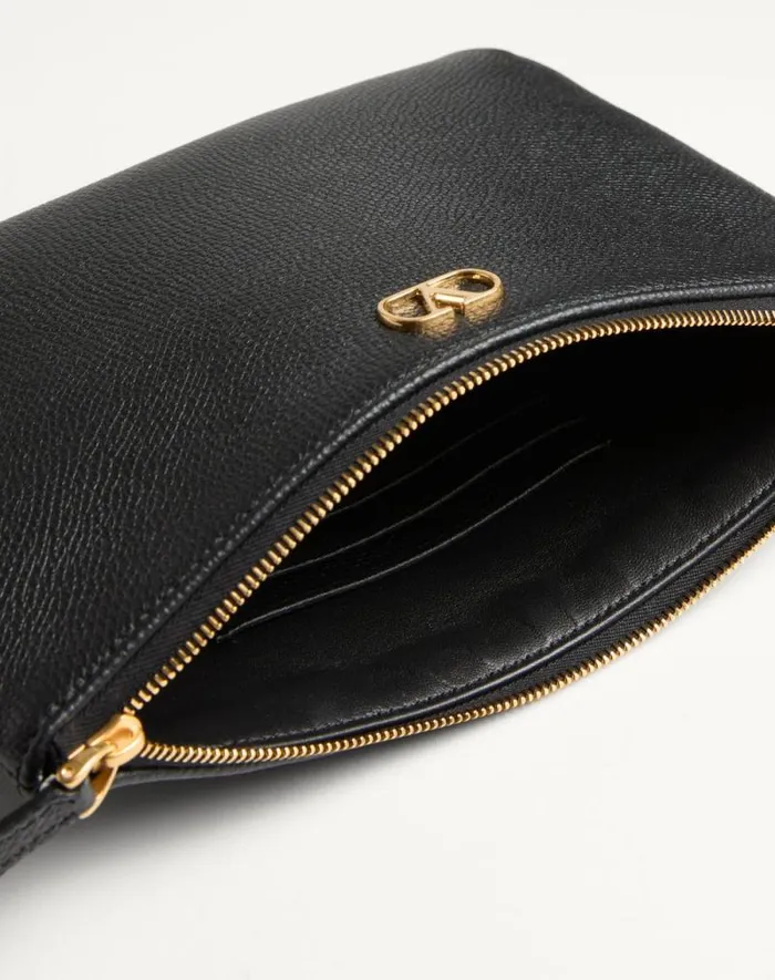 Valentino Clutches Woman Vlogo Signature Grainy Calfskin Clutch Bag For Woman In Black Black Valentino Clutches Woman Vlogo Signature Grainy Calfskin Clutch Bag For Woman In Black Black