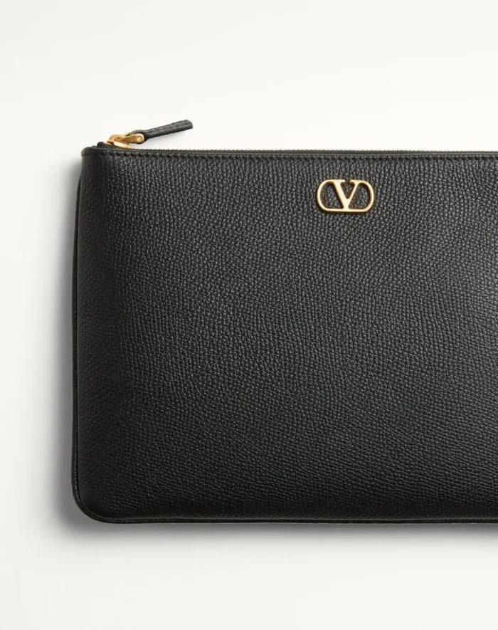 Valentino Clutches Woman Vlogo Signature Grainy Calfskin Clutch Bag For Woman In Black Black Valentino Clutches Woman Vlogo Signature Grainy Calfskin Clutch Bag For Woman In Black Black
