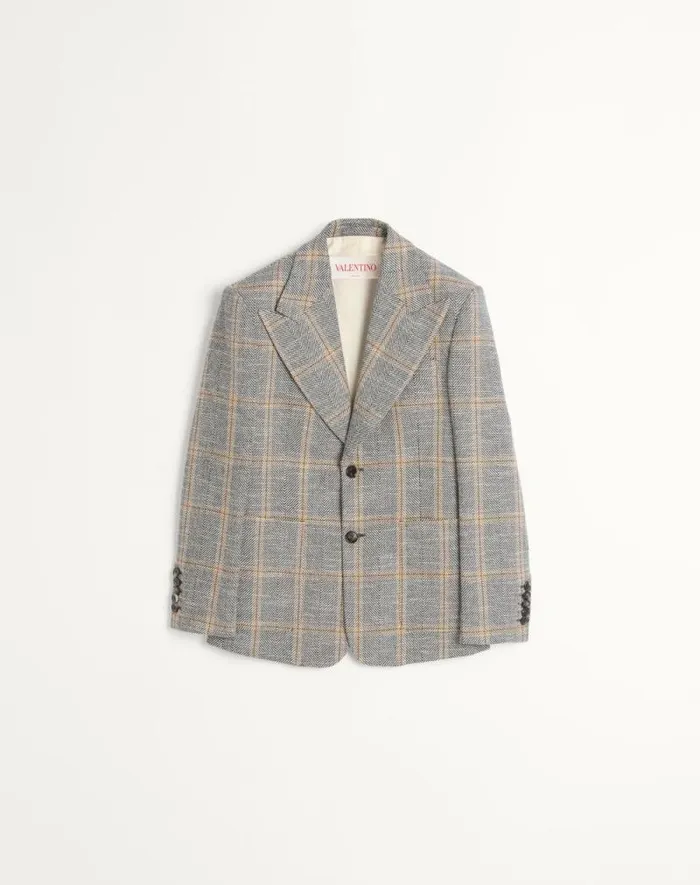 Valentino Coats And Blazers Man Singlebreasted Wool Blend Jacket With Check Pattern For Man In Ivorycamelblack Ivorycamelblack Valentino Coats And Blazers Man Singlebreasted Wool Blend Jacket With Check Pattern For Man In Ivorycamelblack Ivorycamelblack