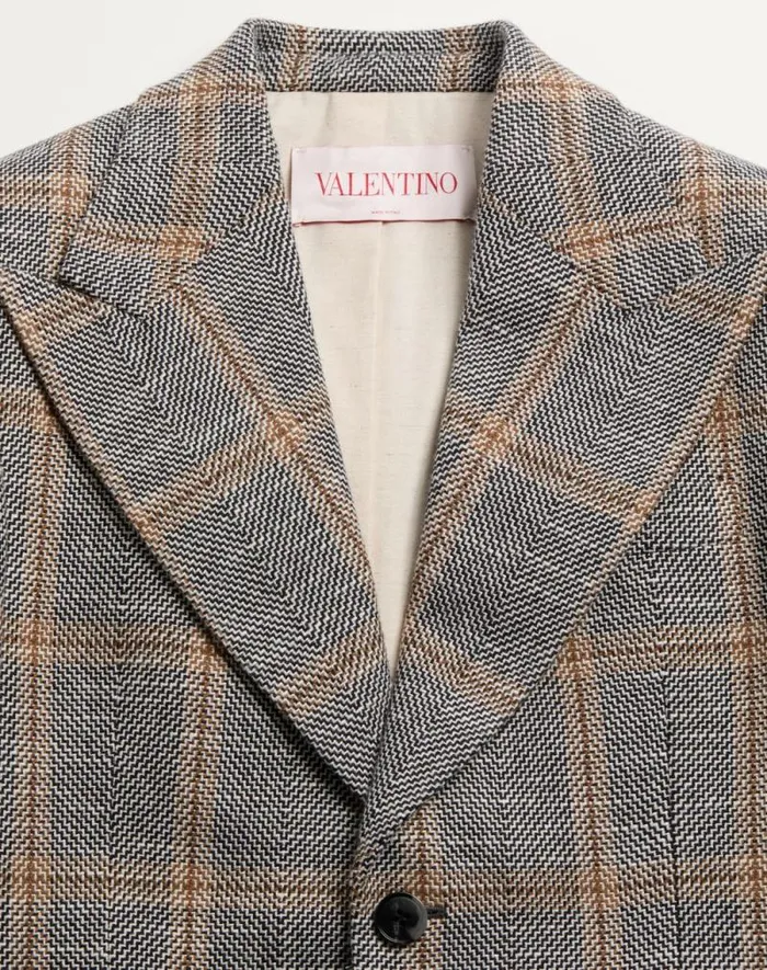 Valentino Coats And Blazers Man Singlebreasted Wool Blend Jacket With Check Pattern For Man In Ivorycamelblack Ivorycamelblack Valentino Coats And Blazers Man Singlebreasted Wool Blend Jacket With Check Pattern For Man In Ivorycamelblack Ivorycamelblack