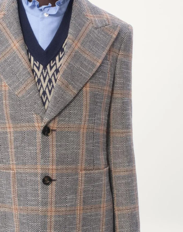 Valentino Coats And Blazers Man Singlebreasted Wool Blend Jacket With Check Pattern For Man In Ivorycamelblack Ivorycamelblack Valentino Coats And Blazers Man Singlebreasted Wool Blend Jacket With Check Pattern For Man In Ivorycamelblack Ivorycamelblack