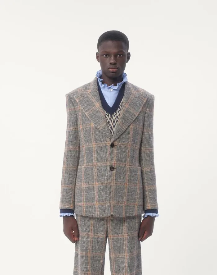 Valentino Coats And Blazers Man Singlebreasted Wool Blend Jacket With Check Pattern For Man In Ivorycamelblack Ivorycamelblack Valentino Coats And Blazers Man Singlebreasted Wool Blend Jacket With Check Pattern For Man In Ivorycamelblack Ivorycamelblack