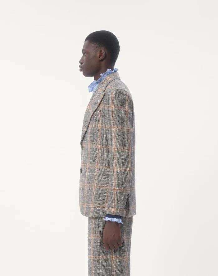 Valentino Coats And Blazers Man Singlebreasted Wool Blend Jacket With Check Pattern For Man In Ivorycamelblack Ivorycamelblack Valentino Coats And Blazers Man Singlebreasted Wool Blend Jacket With Check Pattern For Man In Ivorycamelblack Ivorycamelblack