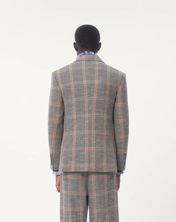 Valentino Coats And Blazers Man Singlebreasted Wool Blend Jacket With Check Pattern For Man In Ivorycamelblack Ivorycamelblack Valentino Coats And Blazers Man Singlebreasted Wool Blend Jacket With Check Pattern For Man In Ivorycamelblack Ivorycamelblack