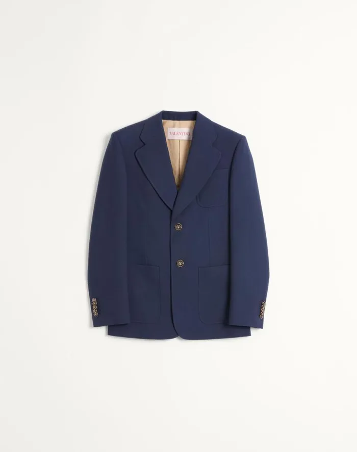 Valentino Coats And Blazers Man Singlebreasted Wool Gabardine Jacket For Man In Indigo Indigo Valentino Coats And Blazers Man Singlebreasted Wool Gabardine Jacket For Man In Indigo Indigo