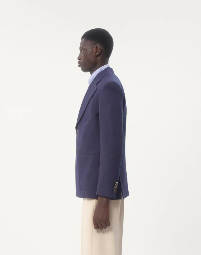 Valentino Coats And Blazers Man Singlebreasted Wool Gabardine Jacket For Man In Indigo Indigo Valentino Coats And Blazers Man Singlebreasted Wool Gabardine Jacket For Man In Indigo Indigo