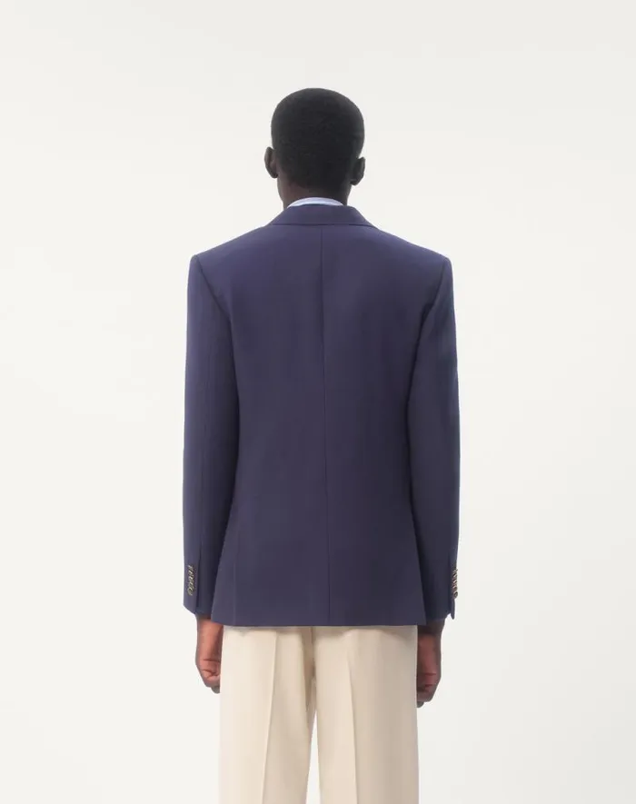 Valentino Coats And Blazers Man Singlebreasted Wool Gabardine Jacket For Man In Indigo Indigo Valentino Coats And Blazers Man Singlebreasted Wool Gabardine Jacket For Man In Indigo Indigo