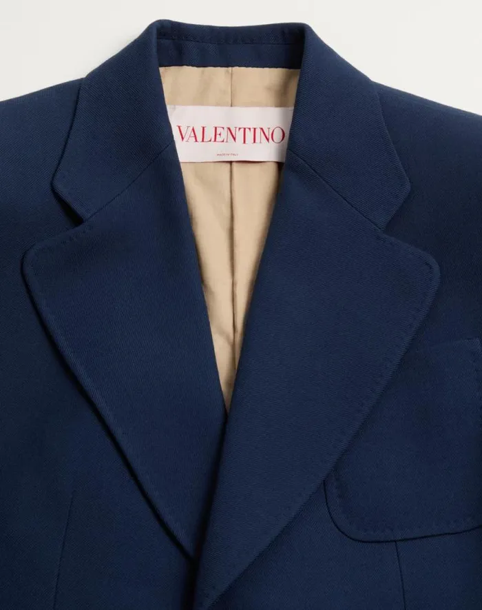 Valentino Coats And Blazers Man Singlebreasted Wool Gabardine Jacket For Man In Indigo Indigo Valentino Coats And Blazers Man Singlebreasted Wool Gabardine Jacket For Man In Indigo Indigo