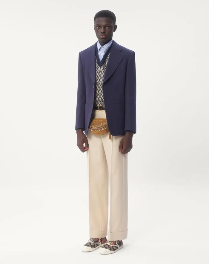 Valentino Coats And Blazers Man Singlebreasted Wool Gabardine Jacket For Man In Indigo Indigo Valentino Coats And Blazers Man Singlebreasted Wool Gabardine Jacket For Man In Indigo Indigo