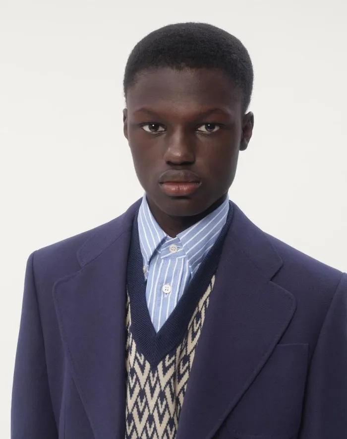 Valentino Coats And Blazers Man Singlebreasted Wool Gabardine Jacket For Man In Indigo Indigo Valentino Coats And Blazers Man Singlebreasted Wool Gabardine Jacket For Man In Indigo Indigo
