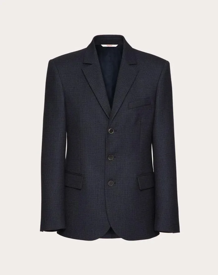 Valentino Coats And Blazers Man Singlebreasted Wool Jacket For Man In Navyblack Navyblack Valentino Coats And Blazers Man Singlebreasted Wool Jacket For Man In Navyblack Navyblack
