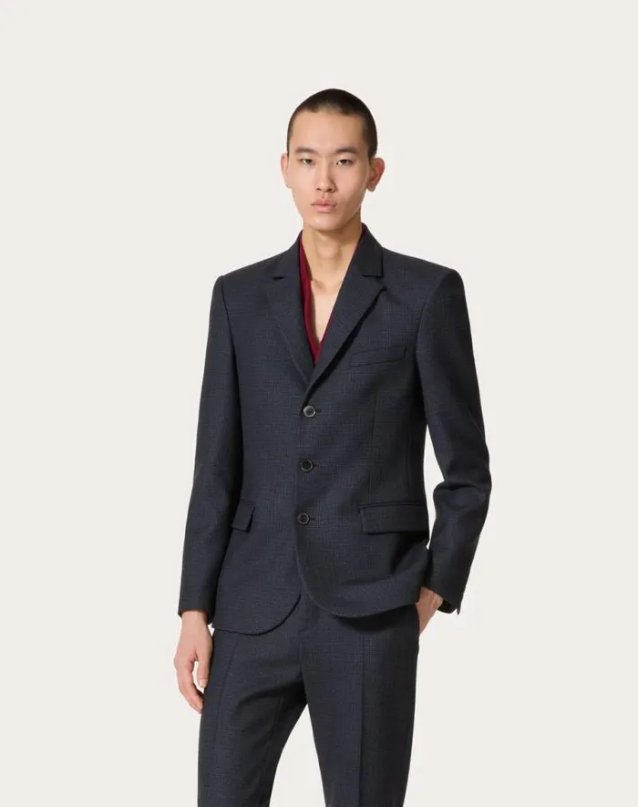 Valentino Coats And Blazers Man Singlebreasted Wool Jacket For Man In Navyblack Navyblack Valentino Coats And Blazers Man Singlebreasted Wool Jacket For Man In Navyblack Navyblack