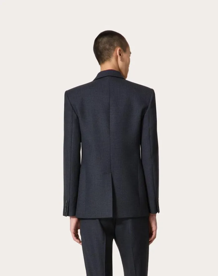 Valentino Coats And Blazers Man Singlebreasted Wool Jacket For Man In Navyblack Navyblack Valentino Coats And Blazers Man Singlebreasted Wool Jacket For Man In Navyblack Navyblack