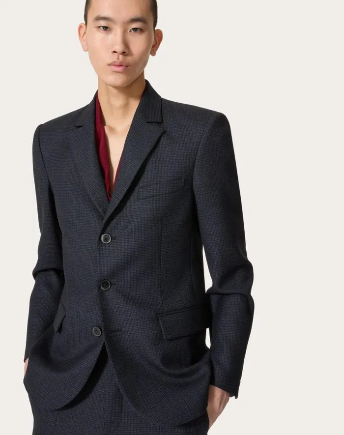 Valentino Coats And Blazers Man Singlebreasted Wool Jacket For Man In Navyblack Navyblack Valentino Coats And Blazers Man Singlebreasted Wool Jacket For Man In Navyblack Navyblack