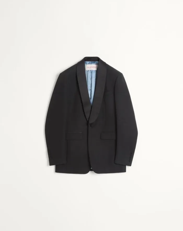 Valentino Coats And Blazers Man Wool Tuxedo Jacket For Man In Black Black