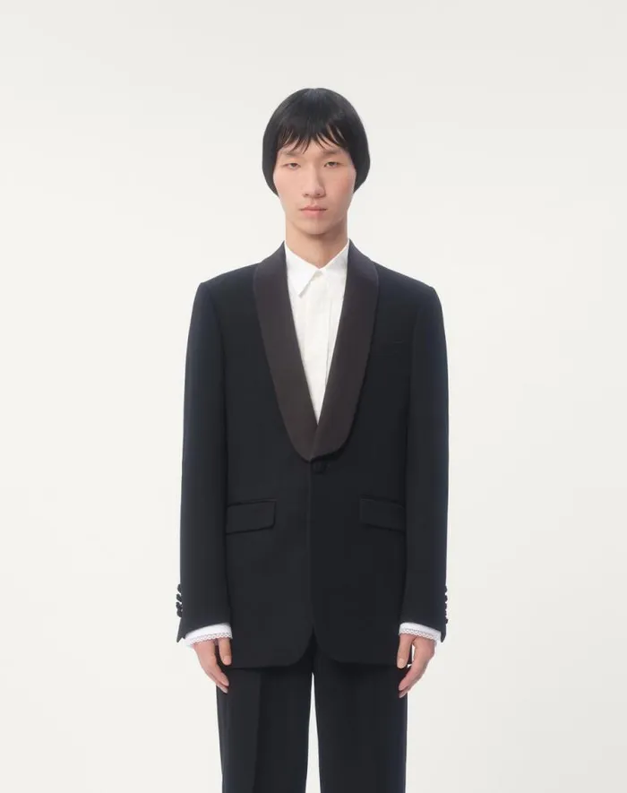 Valentino Coats And Blazers Man Wool Tuxedo Jacket For Man In Black Black Valentino Coats And Blazers Man Wool Tuxedo Jacket For Man In Black Black