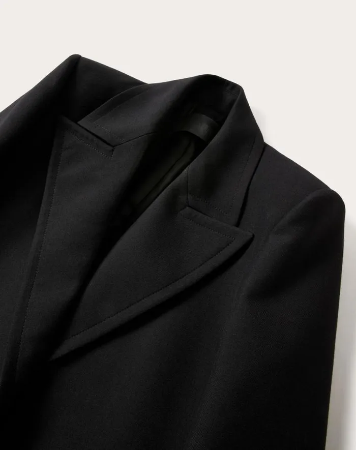 Valentino Coats And Outerwear Woman Double Compact Drill Coat For Woman In Black Black Valentino Coats And Outerwear Woman Double Compact Drill Coat For Woman In Black Black