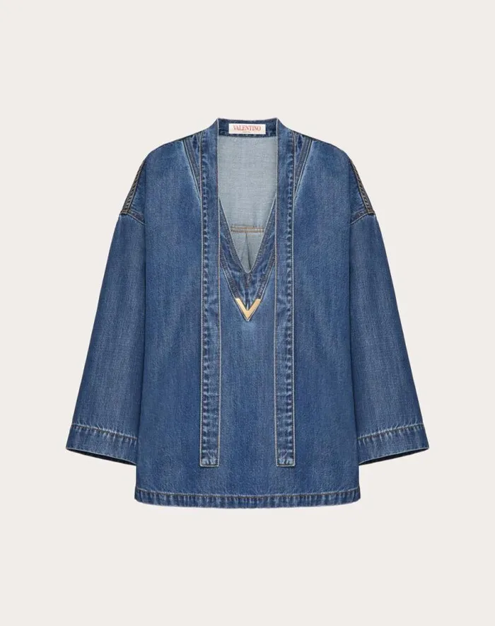 Valentino Denim Woman Blue Medio Denim Kaftan For Woman In Denim Denim