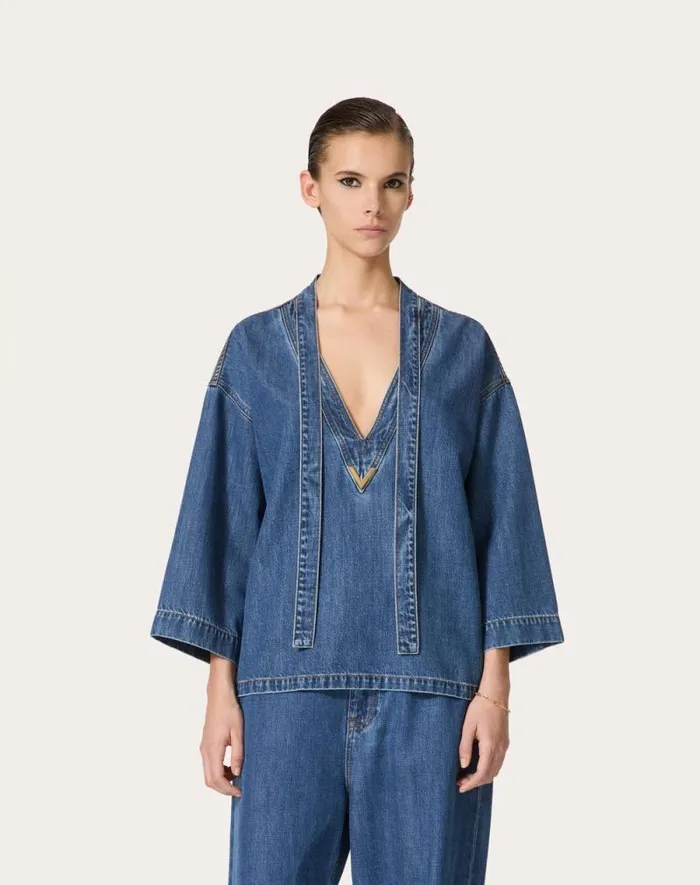 Valentino Denim Woman Blue Medio Denim Kaftan For Woman In Denim Denim Valentino Denim Woman Blue Medio Denim Kaftan For Woman In Denim Denim