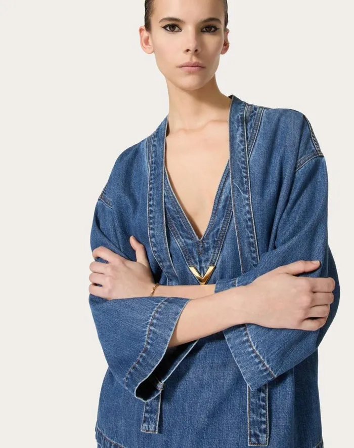 Valentino Denim Woman Blue Medio Denim Kaftan For Woman In Denim Denim Valentino Denim Woman Blue Medio Denim Kaftan For Woman In Denim Denim