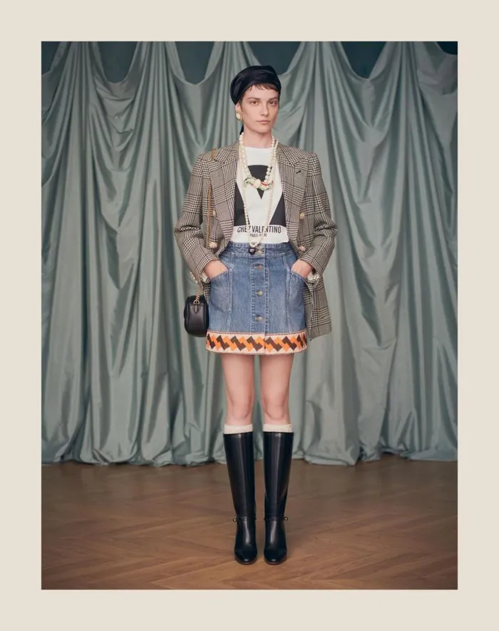 Valentino Denim Woman Denim Skirt With Jacquard Trims For Woman In Denim Denim Valentino Denim Woman Denim Skirt With Jacquard Trims For Woman In Denim Denim