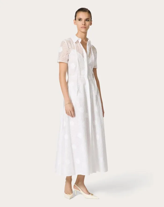 Valentino Dresses Woman Daisy Organdis Midi Dress For Woman In Ivory Ivory Valentino Dresses Woman Daisy Organdis Midi Dress For Woman In Ivory Ivory