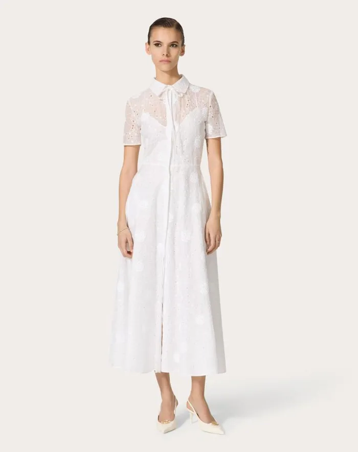 Valentino Dresses Woman Daisy Organdis Midi Dress For Woman In Ivory Ivory Valentino Dresses Woman Daisy Organdis Midi Dress For Woman In Ivory Ivory