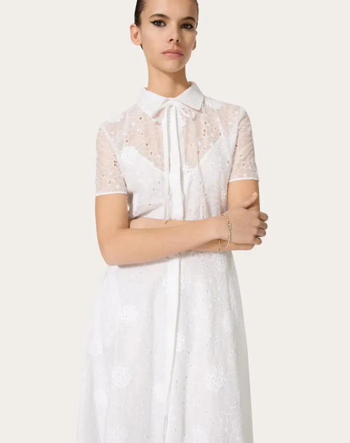 Valentino Dresses Woman Daisy Organdis Midi Dress For Woman In Ivory Ivory Valentino Dresses Woman Daisy Organdis Midi Dress For Woman In Ivory Ivory