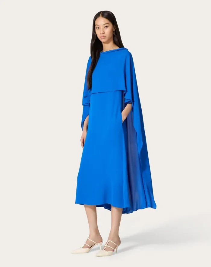 Valentino Dresses Woman Double Georgette Midi Dress For Woman In Dark Blue Dark Blue Valentino Dresses Woman Double Georgette Midi Dress For Woman In Dark Blue Dark Blue