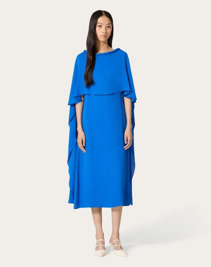 Valentino Dresses Woman Double Georgette Midi Dress For Woman In Dark Blue Dark Blue Valentino Dresses Woman Double Georgette Midi Dress For Woman In Dark Blue Dark Blue