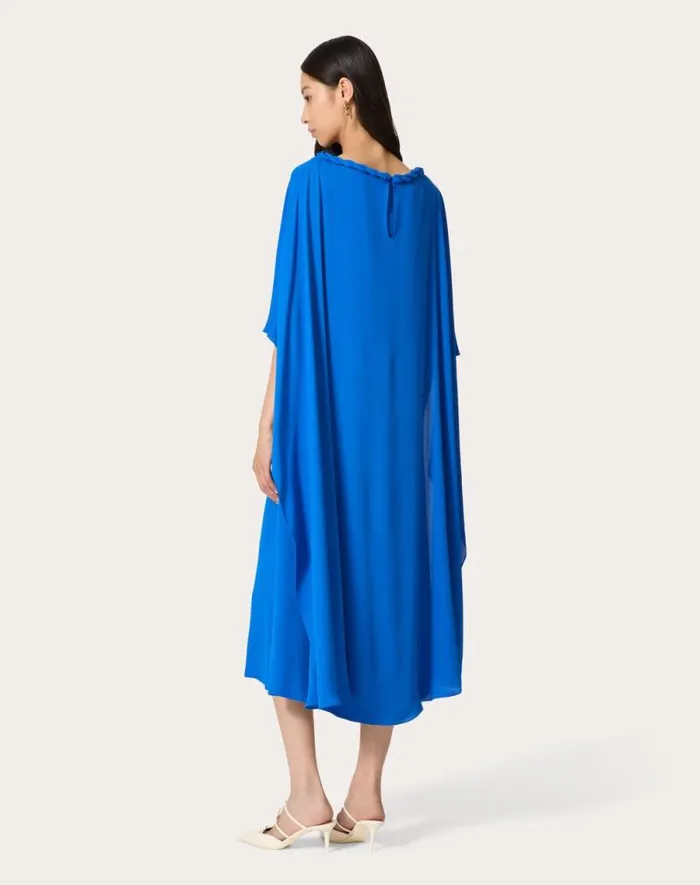 Valentino Dresses Woman Double Georgette Midi Dress For Woman In Dark Blue Dark Blue Valentino Dresses Woman Double Georgette Midi Dress For Woman In Dark Blue Dark Blue