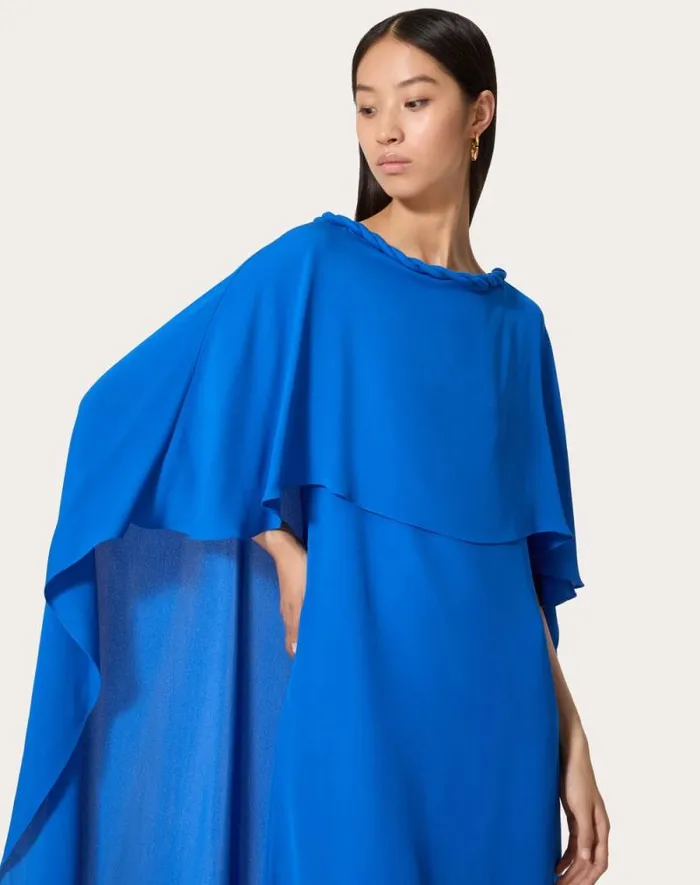Valentino Dresses Woman Double Georgette Midi Dress For Woman In Dark Blue Dark Blue Valentino Dresses Woman Double Georgette Midi Dress For Woman In Dark Blue Dark Blue