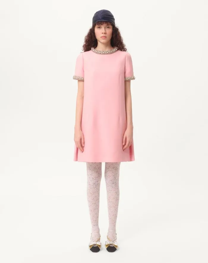 Valentino Dresses Woman Embroidered Crepe Couture Short Dress For Woman In Light Pinkmulticolour Light Pinkmulticolour Valentino Dresses Woman Embroidered Crepe Couture Short Dress For Woman In Light Pinkmulticolour Light Pinkmulticolour