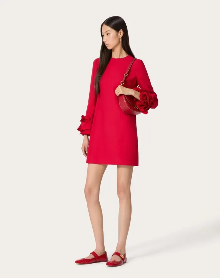 Valentino Dresses Woman Embroidered Crepe Couture Short Dress For Woman In Red Red