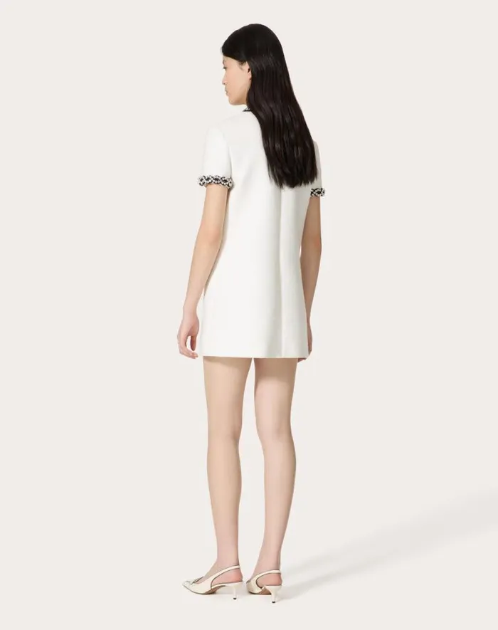 Valentino Dresses Woman Embroidered Crisp Tweed Short Dress For Woman In Ivoryblack Ivoryblack Valentino Dresses Woman Embroidered Crisp Tweed Short Dress For Woman In Ivoryblack Ivoryblack