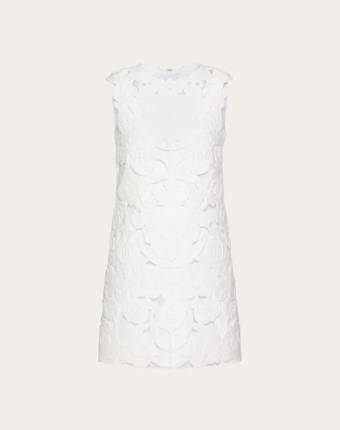 Valentino Dresses Woman Embroidered Light Double Splittable Gabardine Short Dress For Woman In White White