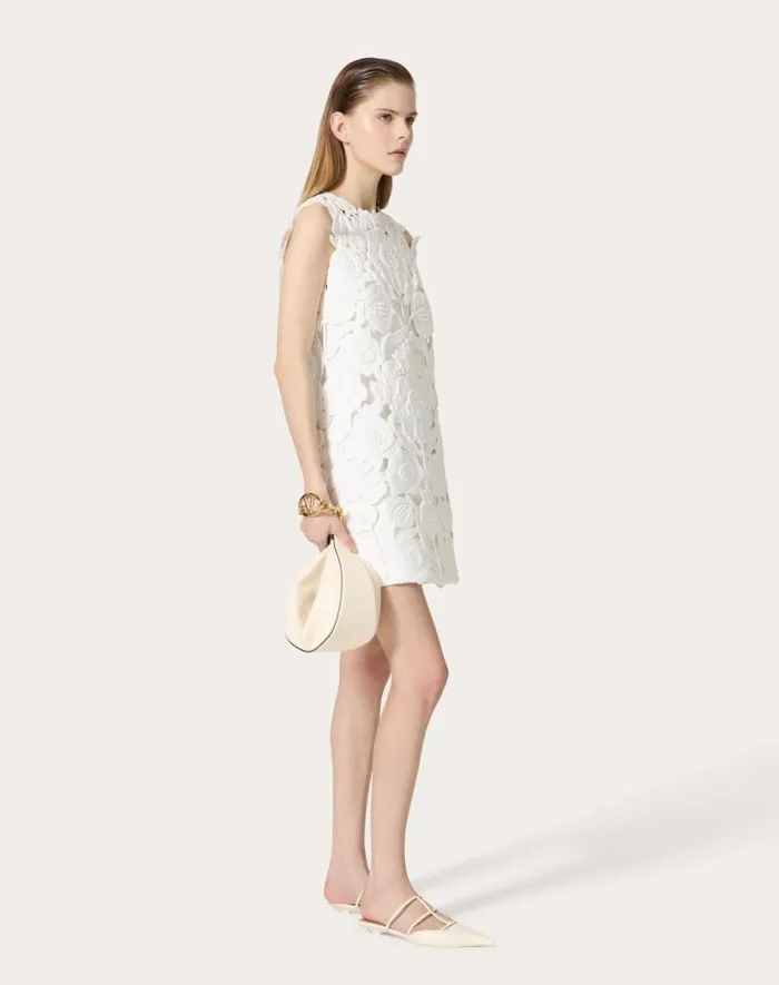 Valentino Dresses Woman Embroidered Light Double Splittable Gabardine Short Dress For Woman In White White Valentino Dresses Woman Embroidered Light Double Splittable Gabardine Short Dress For Woman In White White